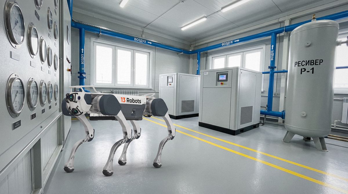 Робособака 13 Robots у щита манометров в компрессорной